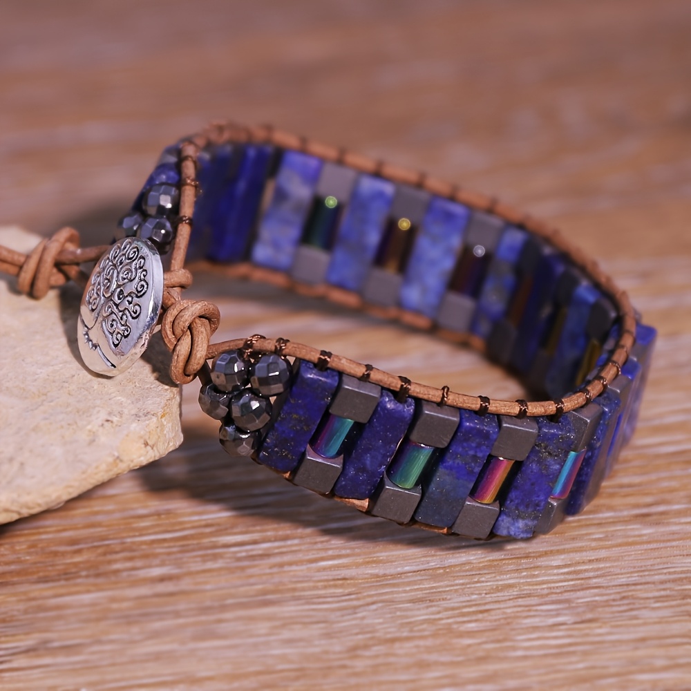 Handcrafted Natural Stone Box Chain Bracelet, Unisex
